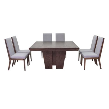 Comedor Siena De Madera Para 8 Personas Cuadrado Mesa Y Sillas De Tela Color Gris