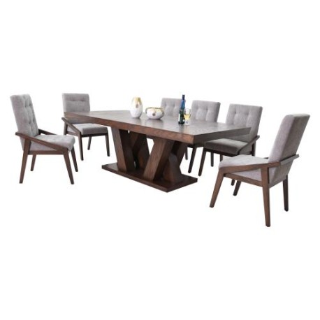 Comedor Altair De Madera Para 8 Personas Rectangular Mesa Y Sillas De Tela Color Gris