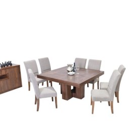 Comedor Treya De Madera Para 8 Personas Cuadrado Mesa Y Sillas De Tela Color Gris