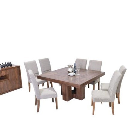 Comedor Treya De Madera Para 8 Personas Cuadrado Mesa Y Sillas De Tela Color Gris