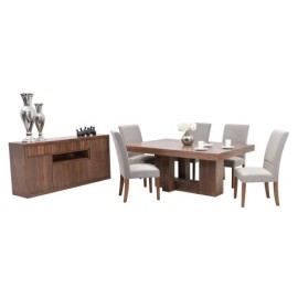 Comedor Treya De Madera Para 6 Personas Bufetero, Mesa Y Sillas De Tela Color Gris