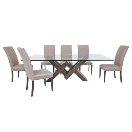 Comedor Vemer Para 8 Personas Rectangular Mesa Y Sillas De Tela Color Gris - Cristal 19 Mm