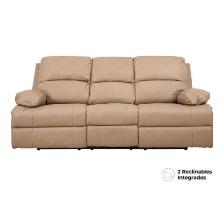 Sofá Reclinable Kassel De Tacto-Piel Color Beige