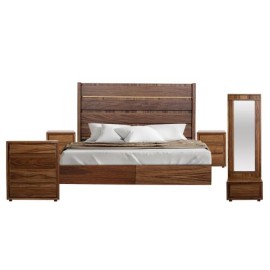 Recámara Zell King Size Acabado Parota Cama, 2 Buros, Cómoda Y Espejo