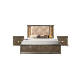 Recámara Skylar De Madera Cama Y 2 Burós Color Champagne Marca Acme