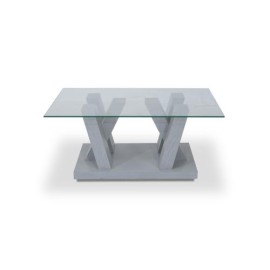 Mesa De Centro Altair Base De Madera Color Gris Con Cristal