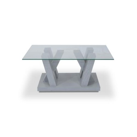 Mesa De Centro Altair Base De Madera Color Gris Con Cristal