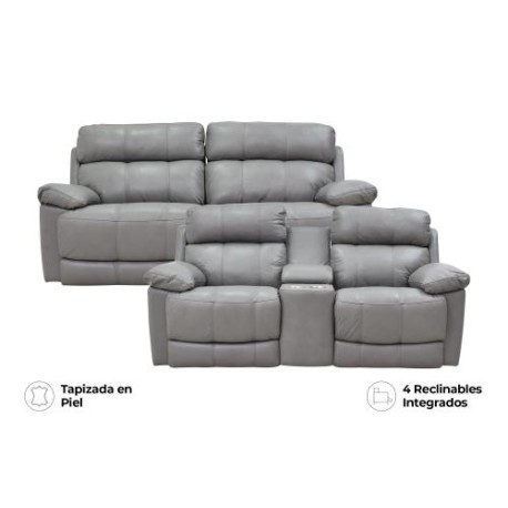 Sala Reclinable Finley Eléctrica De Piel Sofá Y Love Color Gris Marca Palliser