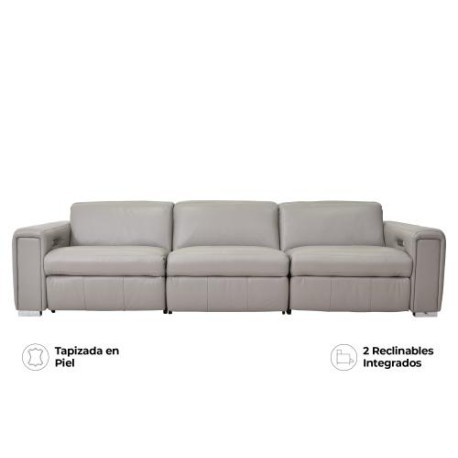 Sofá Reclinable Titan Eléctrico De Piel Color Gris Marca Palliser