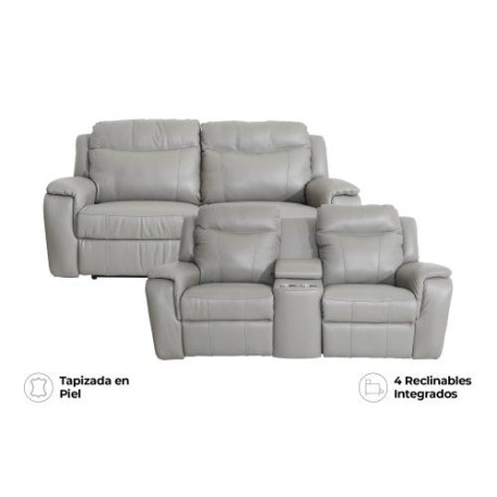 Sala Reclinable Buckingham Eléctrica De Piel Sofá Y Love Seat Color Gris Marca Palliser