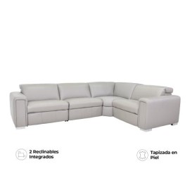 Sala Esquinera Titan Modular De Piel Mediana Color Gris Marca Palliser