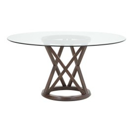 Mesa Phoenix De Madera Para 6 Personas Redondo Cristal Y Base Color Café