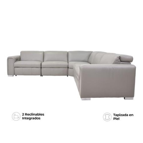 Sala Esquinera Titan Modular De Piel Color Gris Marca Palliser