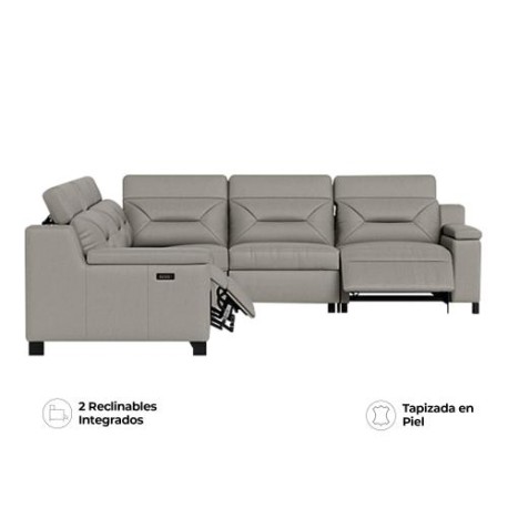 Sala Esquinera Reclinable Apex De Piel Color Gris Palliser