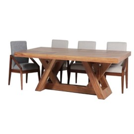 Comedor Uxmal De Madera Para 10 Personas Rectangular Mesa Y Sillas De Tela Color Gris