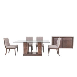 Comedor Maslow De Madera Con Cristal Para 6 Personas Rectangular Mesa Y Sillas De Tela