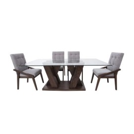 Comedor Altair De Madera Para 6 Personas Rectangular Mesa Y Sillas De Tela Color Gris