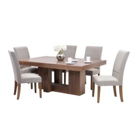 Comedor Treya De Madera Para 6 Personas Mesa Y Sillas De Tela Color Gris