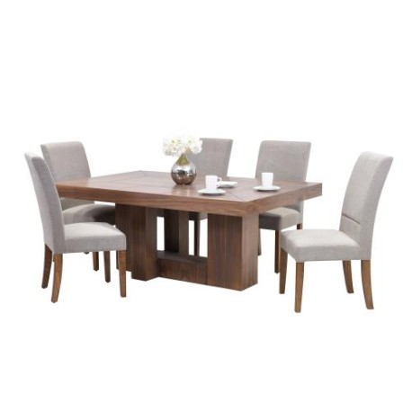 Comedor Treya De Madera Para 6 Personas Mesa Y Sillas De Tela Color Gris