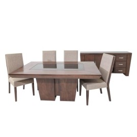 Comedor Palax De Madera Para 6 Personas Rectangular Mesa Y Sillas De Tela Color Cafe