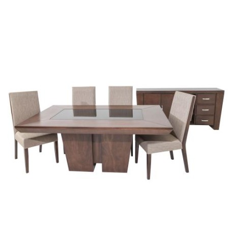 Comedor Palax De Madera Para 6 Personas Rectangular Mesa Y Sillas De Tela Color Cafe