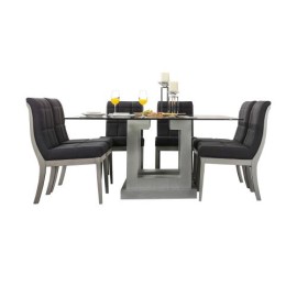 Comedor Maslow De Madera Con Cristal Para 8 Personas Cuadrado Mesa Y Sillas De Tela Color Gris